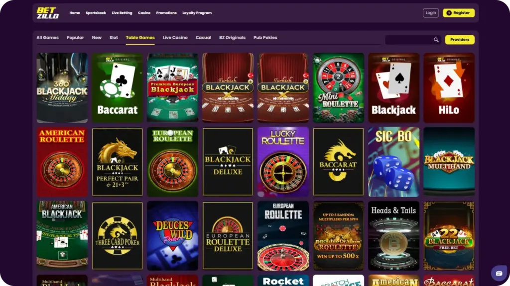 Betzillo Casino table games blackjack roulette Australia